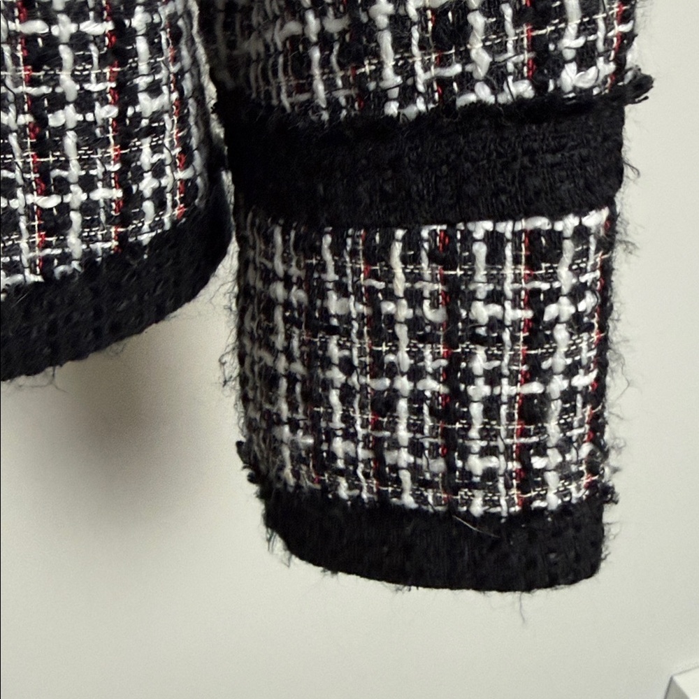 White House Black Market Black White Red Tweed Blazer / Jacket w/ Silver Buttons - Picture 11 of 17